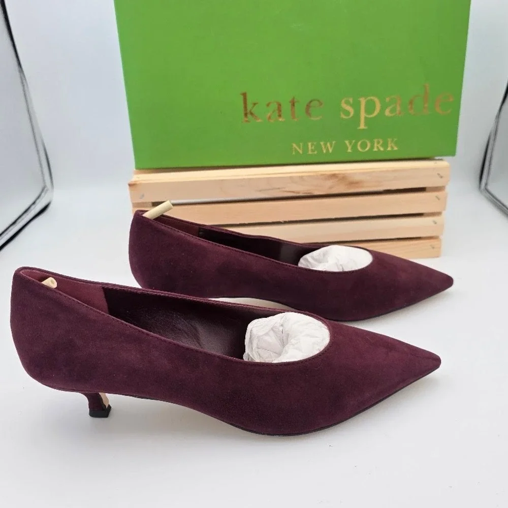 Kate Spade Dale Pumps Womens 7M Deep Russet Suede‎ Kitten Heel S420011